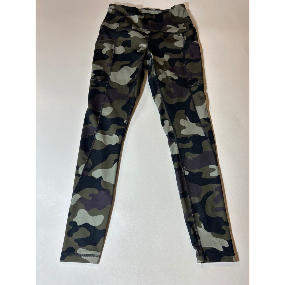 Reebok Leggings Womens XS Green Camo Excellent High Waisted Athletic Pockets